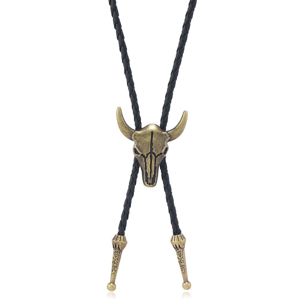 Vintage Western Longhorn Bull Skull Bolo Tie Handcrafted Cowboy Necktie