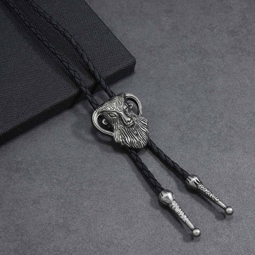 Vintage Western Ram Skull Bolo Tie Handcrafted Cowboy Necktie