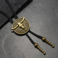 Vintage Western Round Bull Skull Bolo Tie Handcrafted Cowboy Necktie