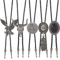 Vintage Western Cowboy Bolo Tie Set Handcrafted Eagle Bull Skull Agate Necktie Collection